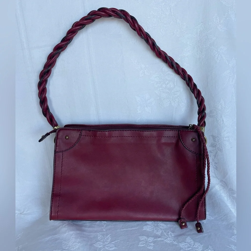 Relic Fossil Windsor Shoulder Bag Purse Vegan Leather Burgundy Braided Strap